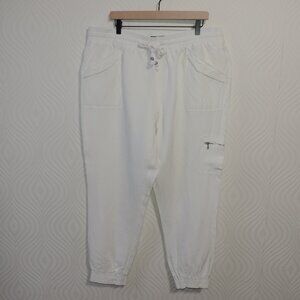 KARL LAGERFELD PARIS White Linen Blend Jogger Pants sz XL